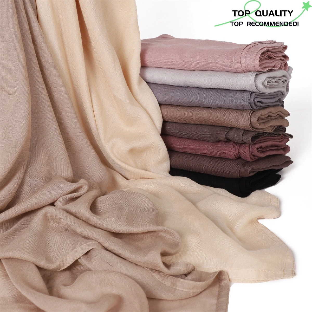 Hot Sale Double Stitches Viscose Scarf Hijab Muslim Women Elegant Plain Rayon Shawl Solid Morandi Color Headscarf Long Veils