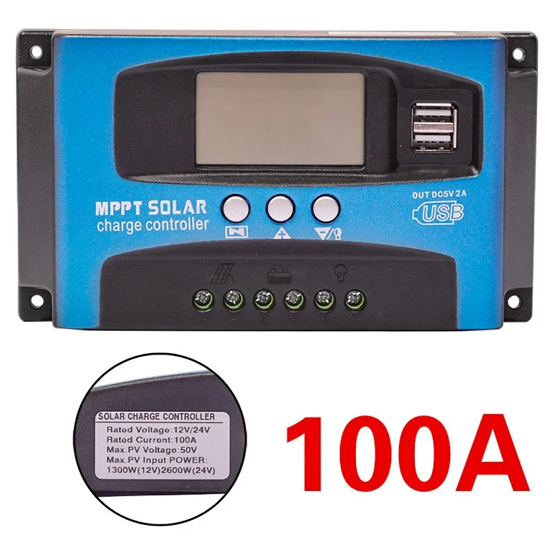 30/40/50/60/100A MPPT Regolatore di carica solare Doppio display LCD USB 12V/24V Regolatore automatico del caricatore del pannello a celle solari con carico