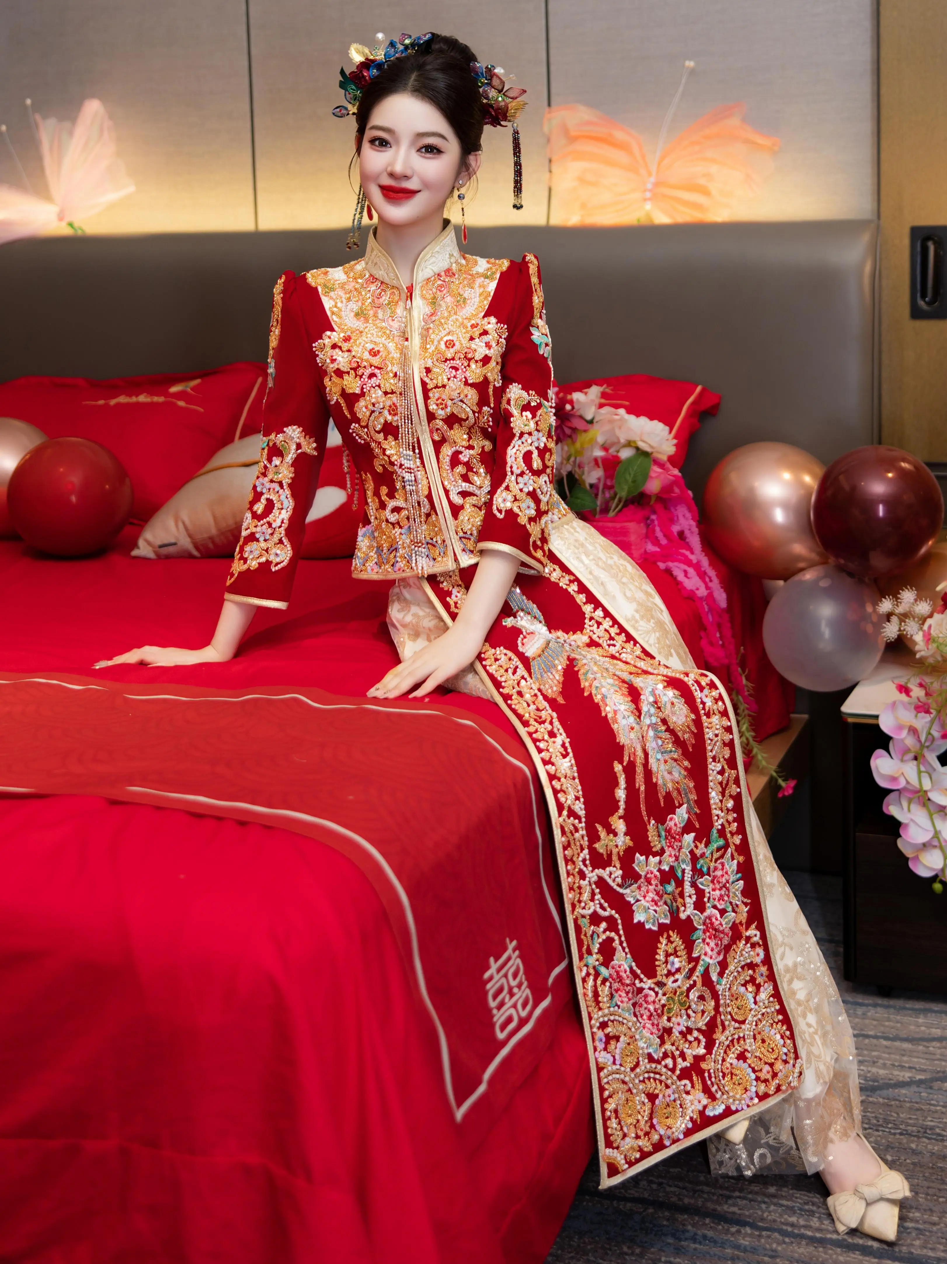 Velvet Xiuhe Clothing New Bridal High-Grade Champagne Wedding Chinese Toast Bride Outfit Suit
