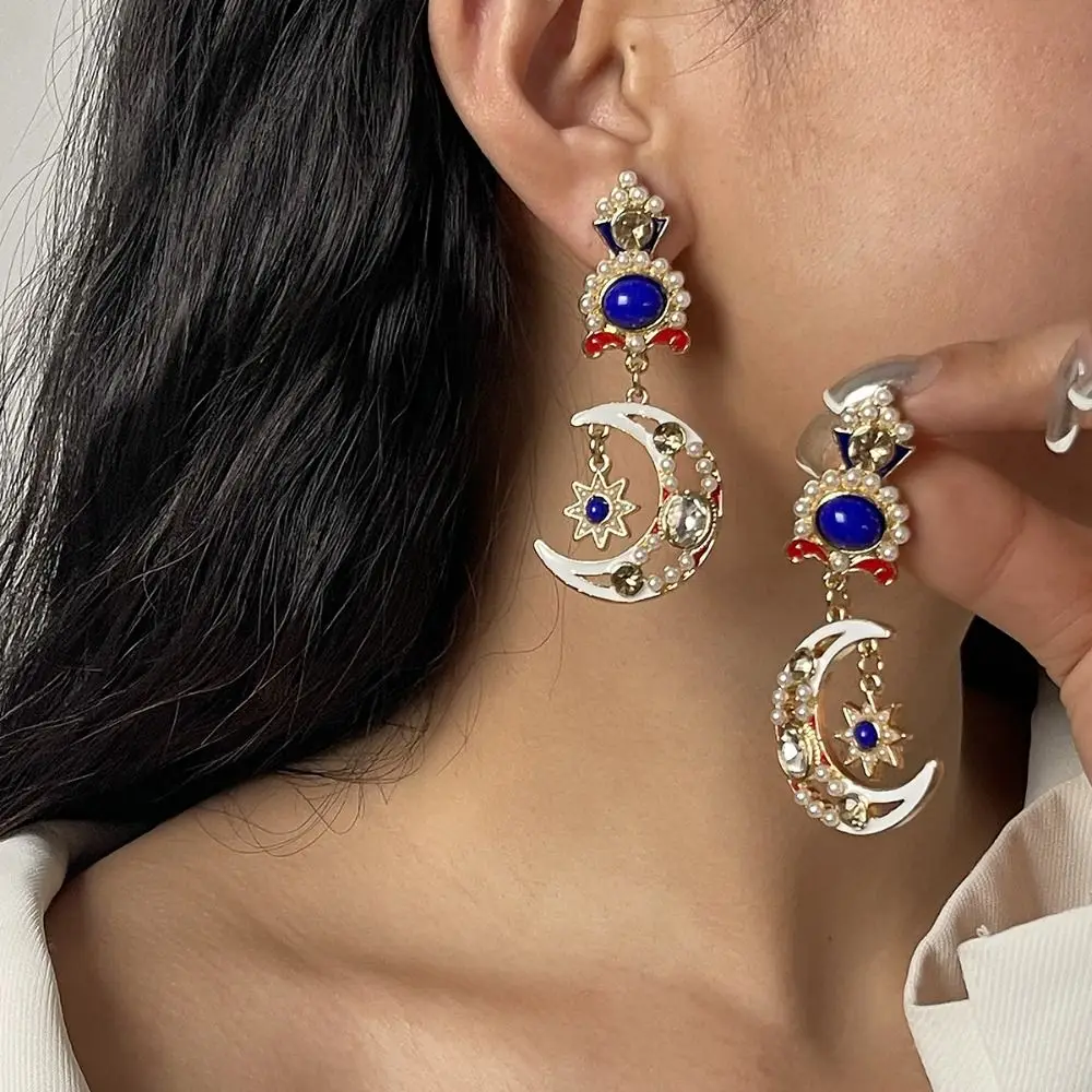 

Handmade Sun&Moon Earrings Minority Design Jewelry Accessories Dangle Earring Medieval Style Tassel Crystal Earrings