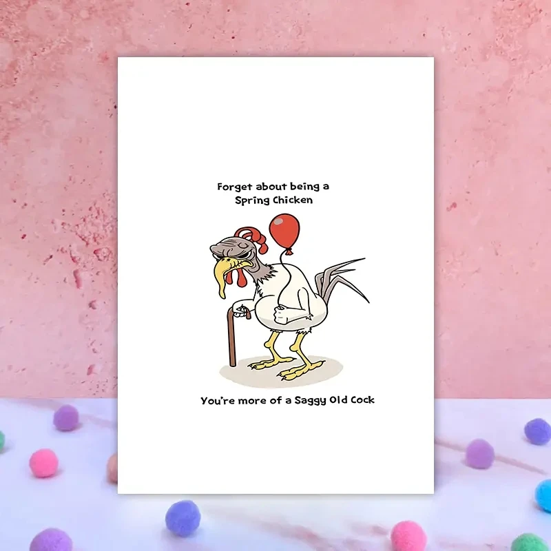 1pc, Fun cards, fun adult birthday cards for him, a chicken on crutches and balloons.