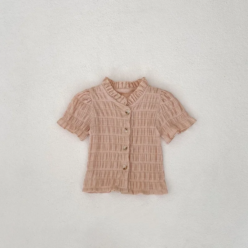 

Kids Solid Color Short Sleeve Cardigan T-shirt+Skirted Bottom Shorts 2PCS Outfits 2025 Summer Newborn Baby Clothes Set 0-3Years