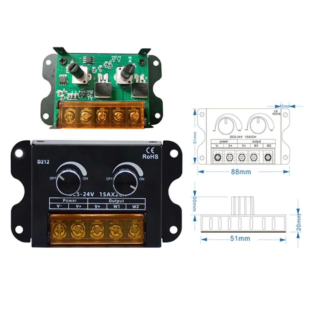 30A 350W LED CCT Dimmer DC5V 12V 24V PWM Two Knob Dual Switch Color Temperature Dimming Control for 5050 2835 5730 Strip Module