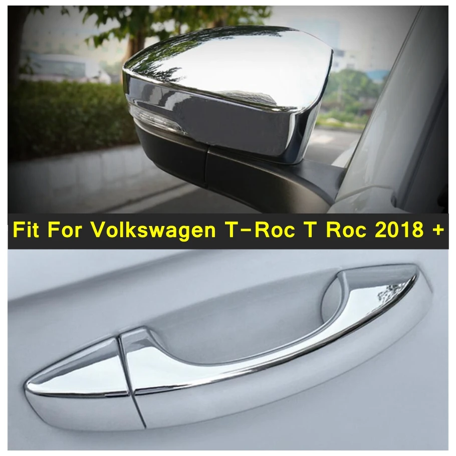 Car Door Side Wing Rearview Mirror Case Doorknob Handle Cover Trim For Volkswagen T-Roc 2018 - 2023 Chrome Exterior Accessories