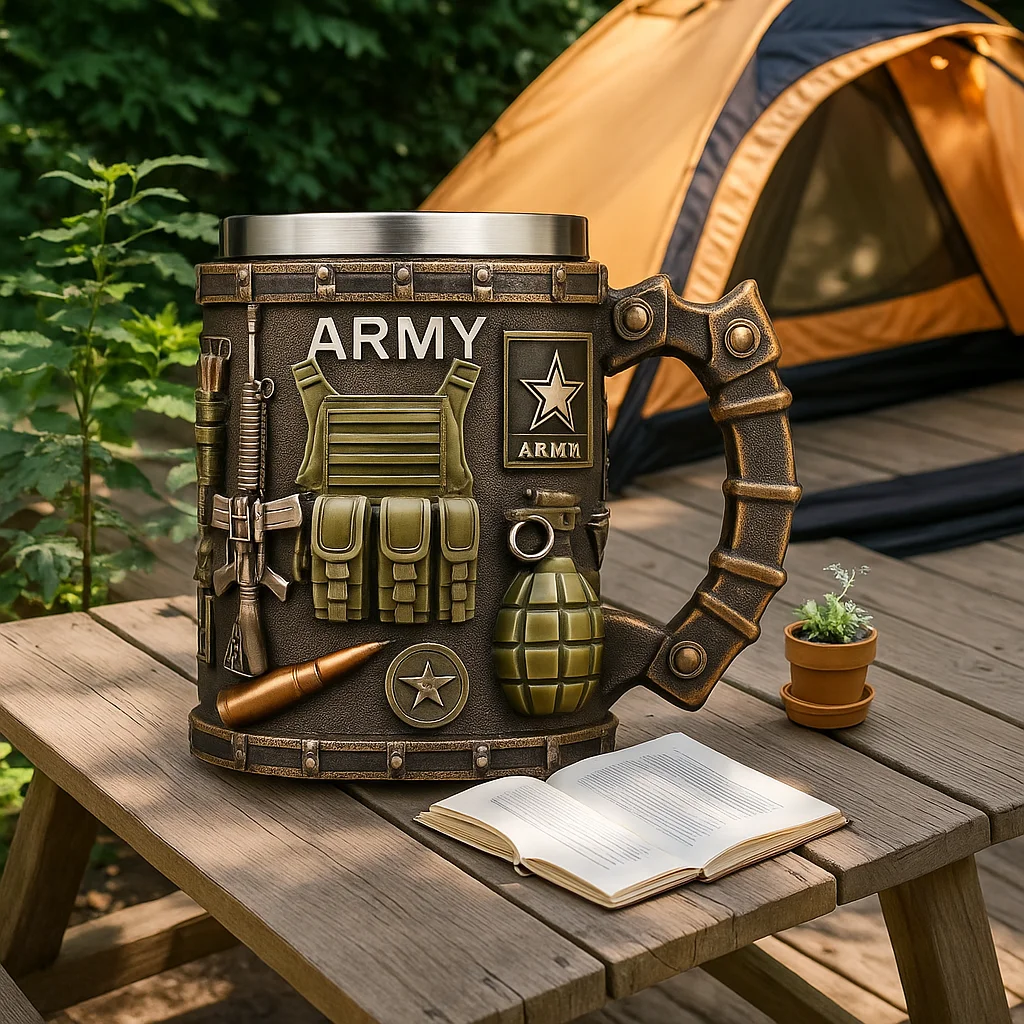 15oz 3D Military Coffee Mug – Army Navy Marine Corps Gift, Veteran Memorial Cup, Patriotic Drinkware for Men