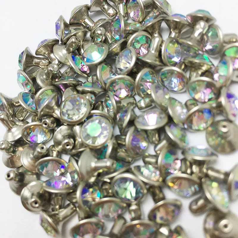 100pcs LuxeCraft Metal Rhinestone Rivets 7mm Colorful Crystal Spikes for DIY Leather Crafts Fashion Accessory for Handbag Wallet