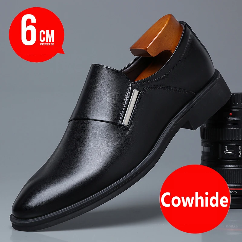 

New Men Casual Shoes Business Man's Shoes Comfort Slip on Male Loafers Platform Genuine Leather Height Increasing 6CM Work Shoes