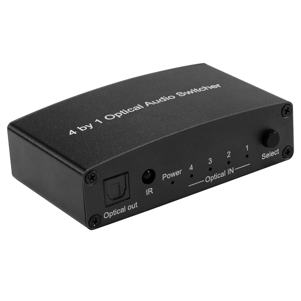 4 Port Optical Audio Switcher 4 in 1 Out,Optical Audio Splitter with IR Remote Control and Built in Last Memory Function
