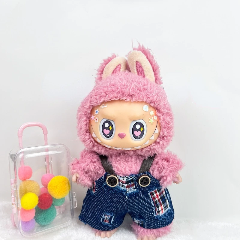 

Trendy Distressed Denim Overalls Set For Labubu Dolls Patchwork Design For 15/17cm Labubu Dolls Dress Up