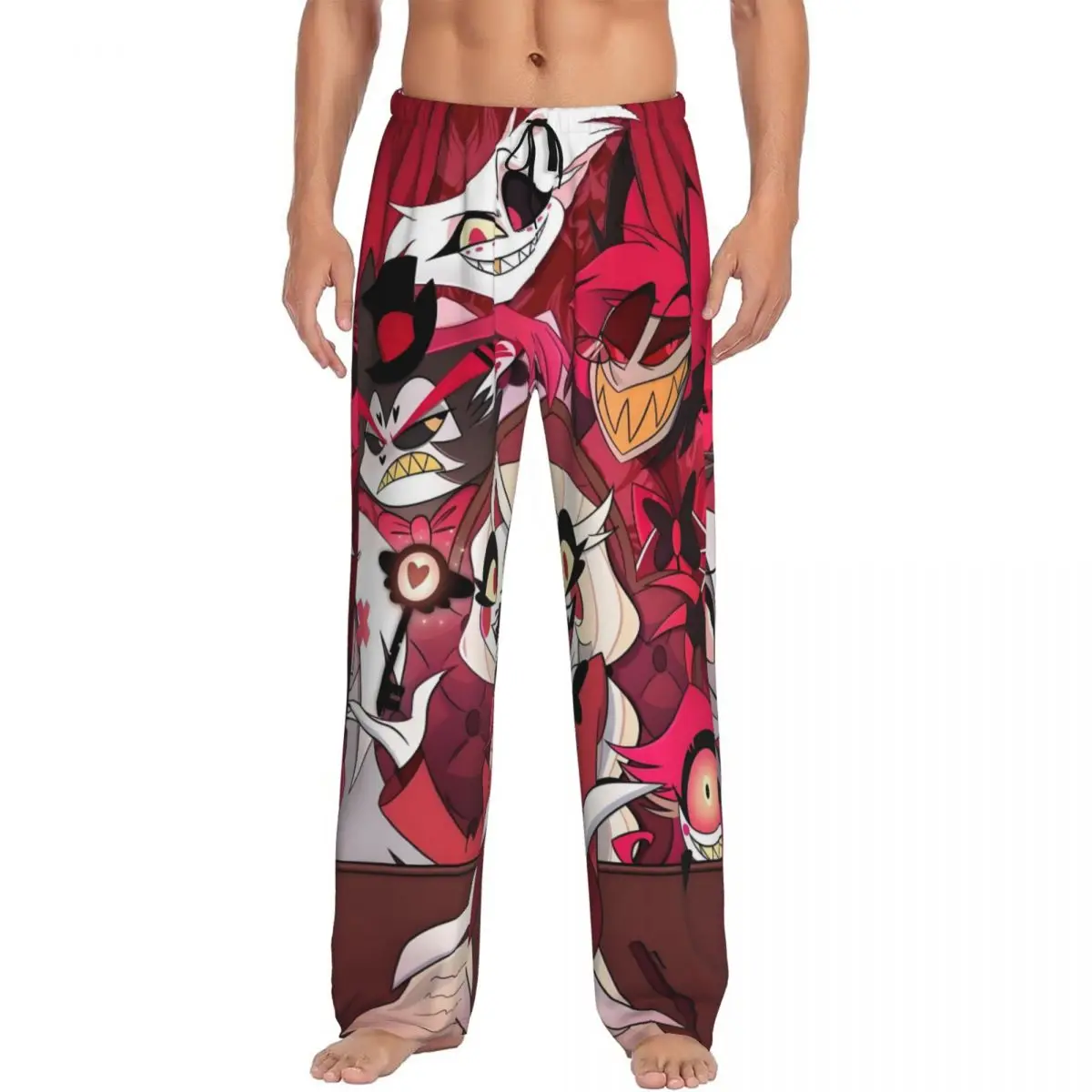 Custom Printed Hazbins Hotels Pajama Pants Men's Cartoon Sleep Sleepwear Bottoms with Pockets