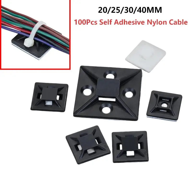 New100Pcs Self Adhesive Cable Tie Holder Wire Fixing Base Strong Sticky Cable Tie Holder Organizer For Home Office Wire Storage