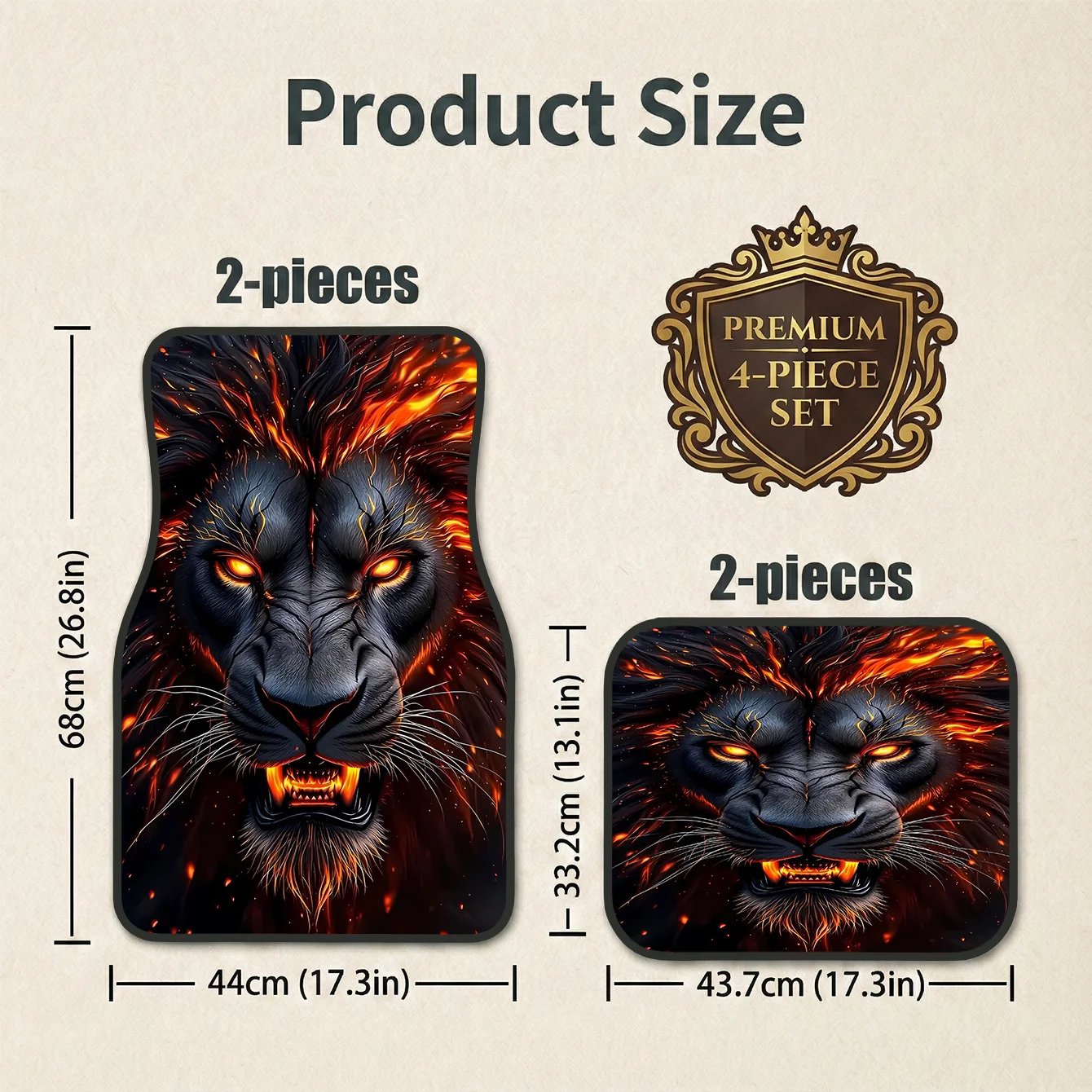 4pcs Fiery Lion Print Car Floor Mats | Universal Fit, Easy To Clean, Durable Polyester Interior Protection