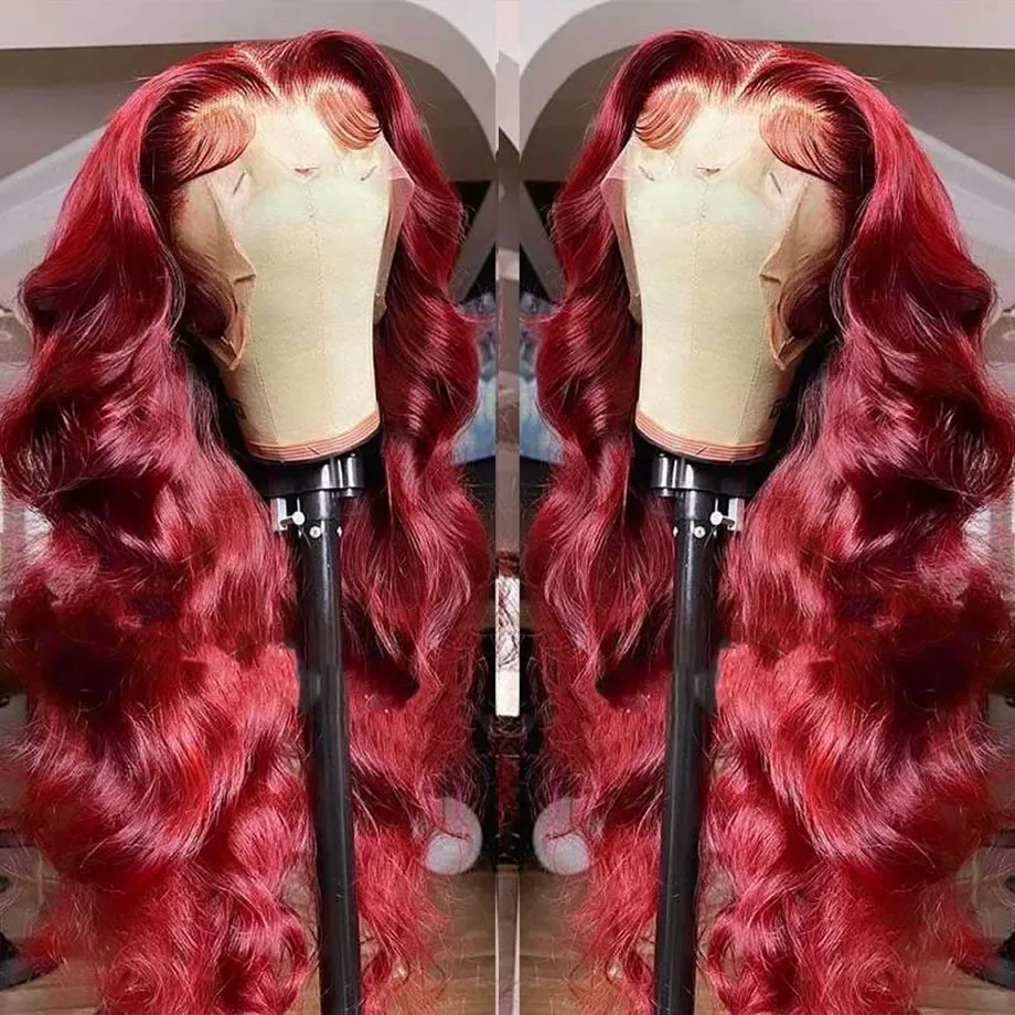 

Парик из натуральных бразильских волос 220% плотности, 13x6 HD, 30-34 дюйма, цвет 99J, бордовый, с эффектом Body Wave, на кружевной основе 13x4, с фронтальной частью из кружева, Remy-качество