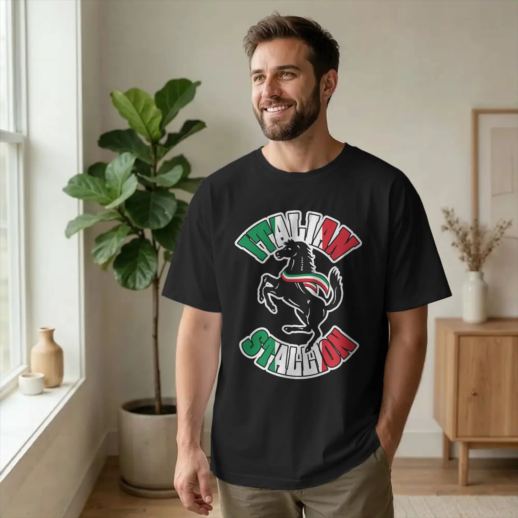 Rockys Italian Stallion Horse T-Shirt Men Boxing Movie Vintage Cotton Tee Shirt Round Neck Short Sleeve T Shirt Gift Idea merch
