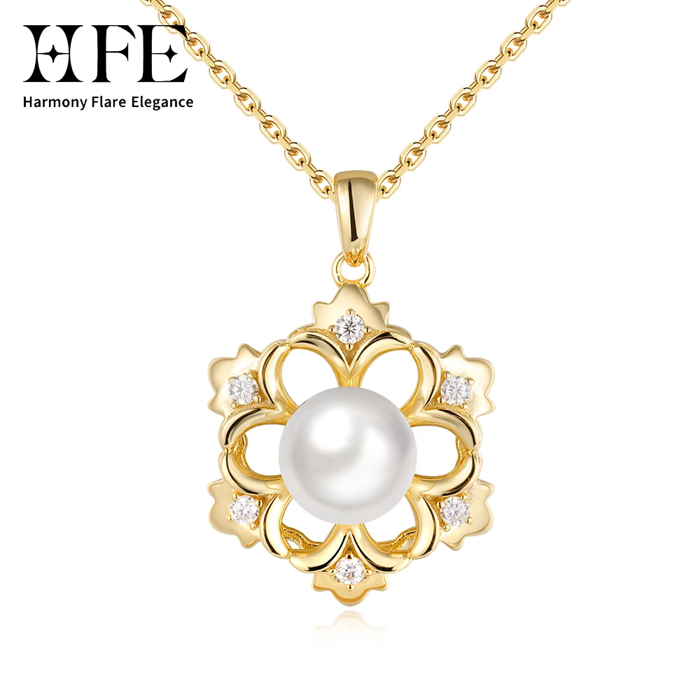 

HFE жемчужный цветок муассанит кулон ожерелье стерлингового серебра 18-каратное позолоченное элегантное женское богемное высокое ювелирное изделие в стиле ретро