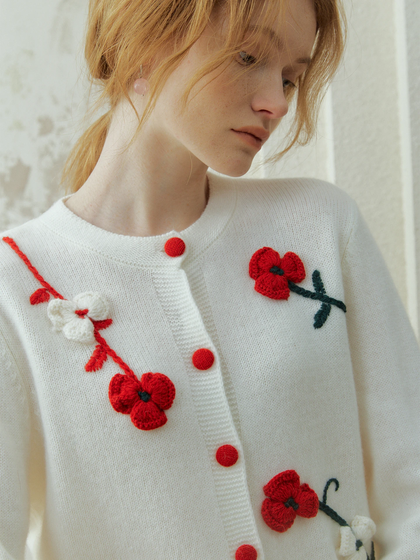 

Вязаный кардиган ручной работы Oz Flower Series из шерсти и кашемира, двухцветный, с цветочным узором, для женщин, повседневный стиль