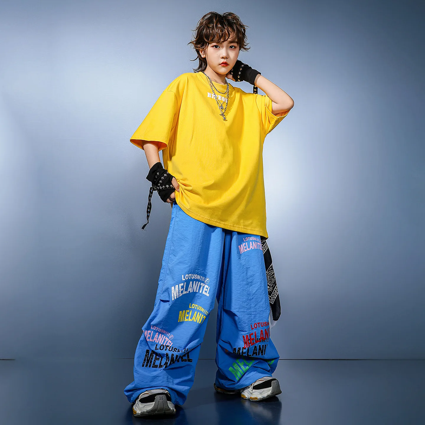 Enfant Kpop Hip Hop vêtements blanc sans manches veste gilet bleu décontracté jambe large Parachute pantalon pour fille garçon danse Costume vêtements