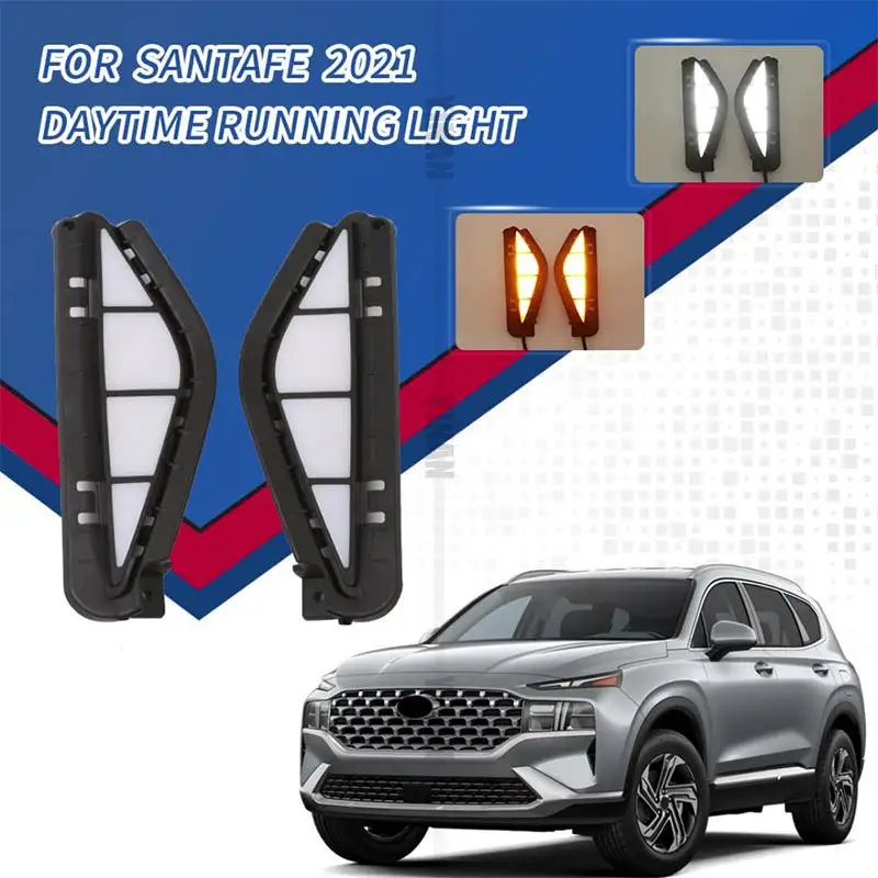 

For Hyundai Santa Fe 2020 2021 Front LED Daytime Running Lights Fog Lights Two-Color Modified Car Light Assembly