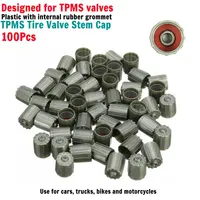 100pcs Plastic Gray TPMS Tire Valve Stem Cap Tire Cap  With Internal Rubber Grommet For Car Truck Motorcycle Bike