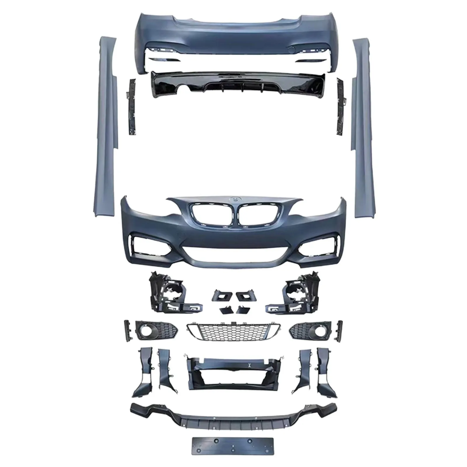 

Подходит для BMW 2 серии F22 F23 MTech Sport, передний и задний бампер в сборе, комплект кузова, диффузор, спойлер