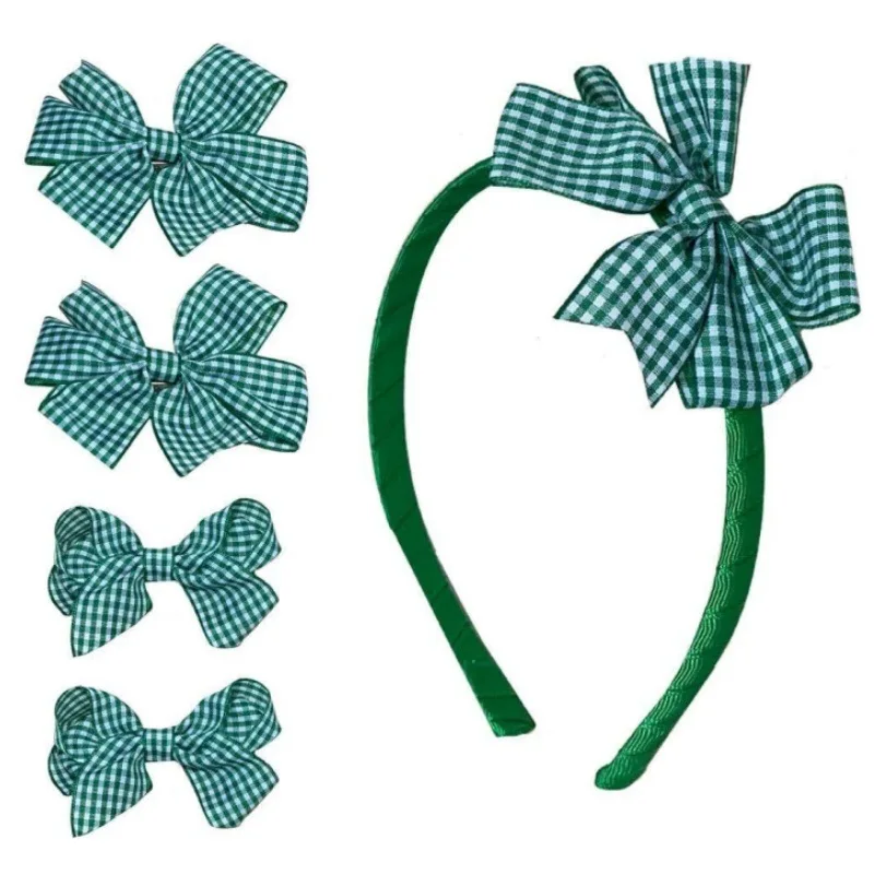 British Plaid Bow Hairband Hairpins Set Children Girls Headband Hair Clip Hoop Barrettes Accessories Headdress Headwear Ornament