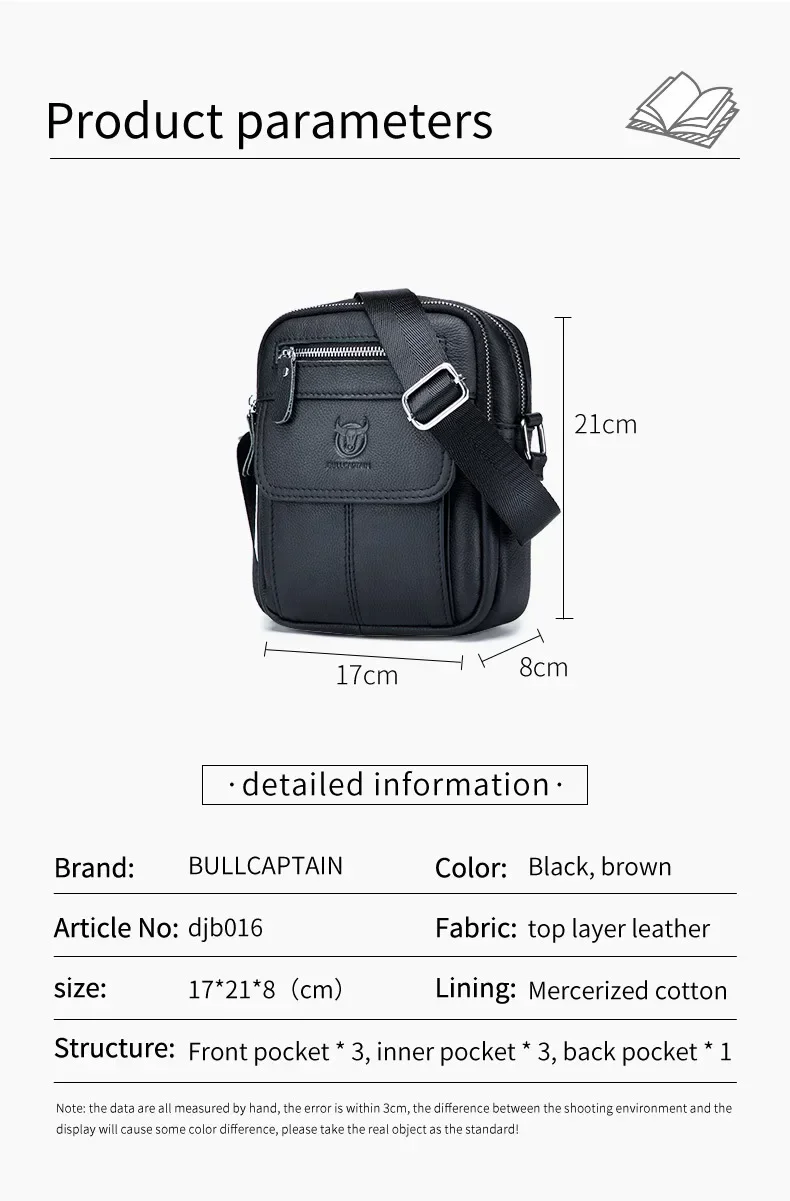 Bull captain lässige Herren Umhängetaschen Business Umhängetasche hochwertige Herren Rindsleder Tasche Mini große Kapazität Tasche – Detail 8