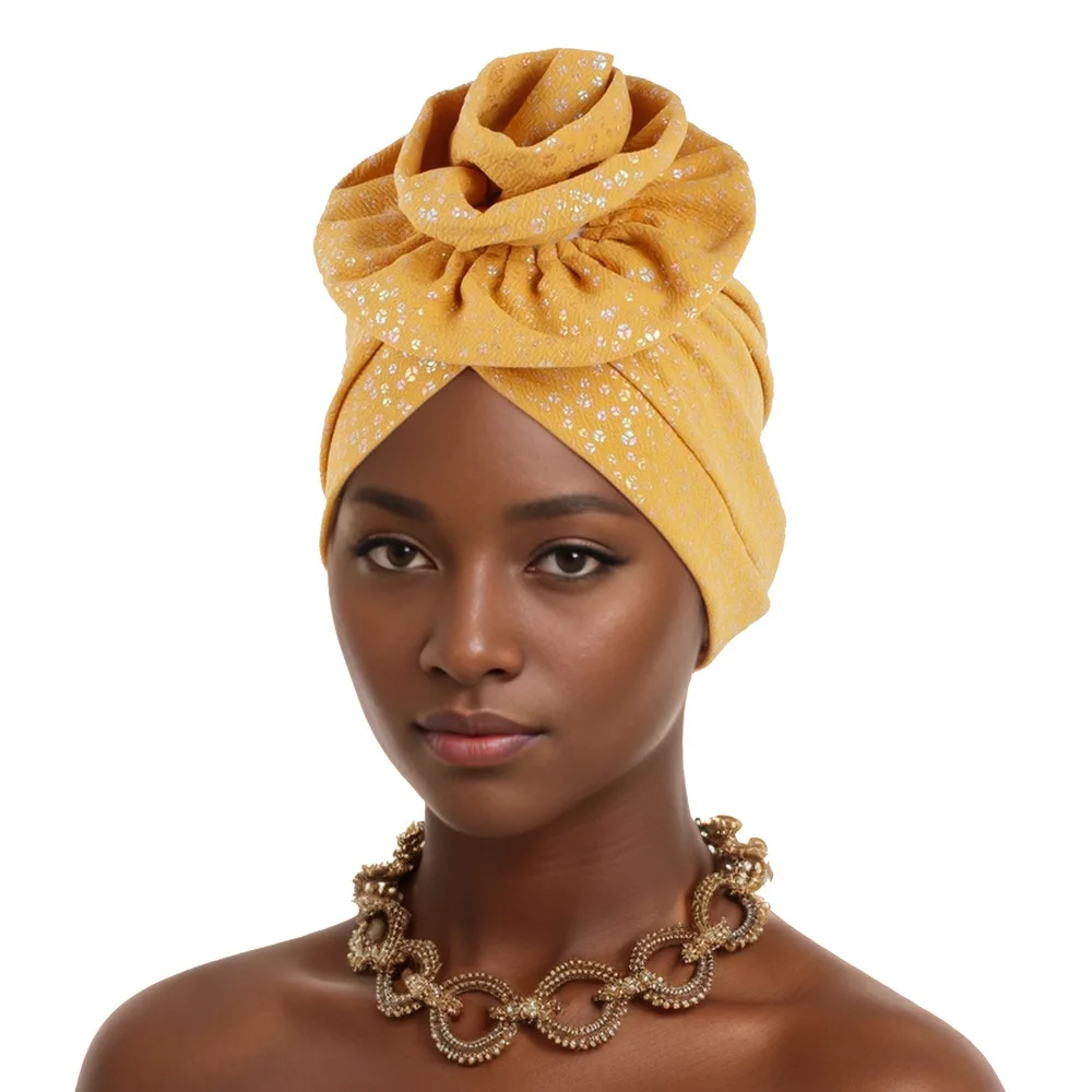 

African Solid Color Flower Turban Hat Women Fashion Print Flower Hat All Kinds Of Popular Multifunction Wrap Head Ethnic Caps