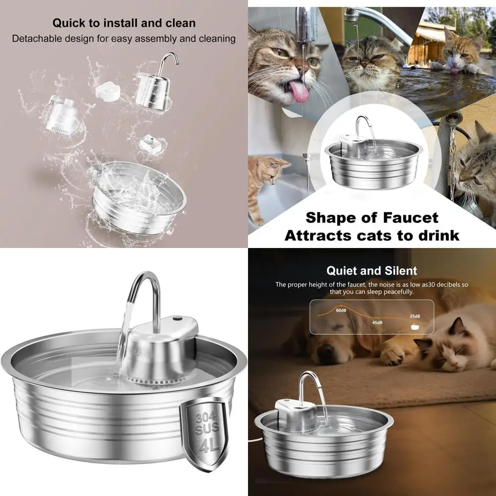 

Cat Water Fountain Stainless Steel - 135OZ / 4L Large Capacity Pet Water Fountain for Cats Indoor - Ultra-Quiet Pump for Cats, D