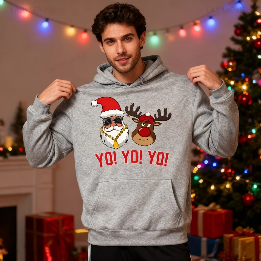 YOYOYO Lustige Weihnachts-Streetwear-Kapuzenpullover für Männer und Frauen, Urlaub, Party, Elch, Weihnachtsmann, grafischer Kapuzenpullover, Urlaubsmode, Bekleidung