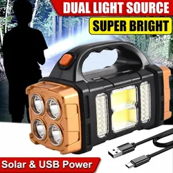 Super Bright High Power Solar LED Flashlight USB Rechargeable COB Work Light Outdoor Camping Fishing Emergency Spotlight Torch