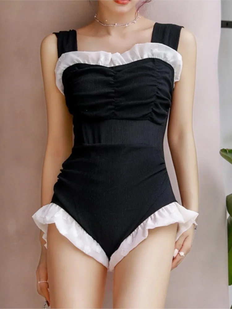 ผู้หญิงเซ็กซี่ Halter BANDAGE ดอกไม้พิมพ์ Double Layer Ruffle กระโปรงมินิ One Piece ชุดว่ายน้ําฤดูร้อน Push Up ชุดว่ายน้ําชายหาดชุดว่ายน้ํา
