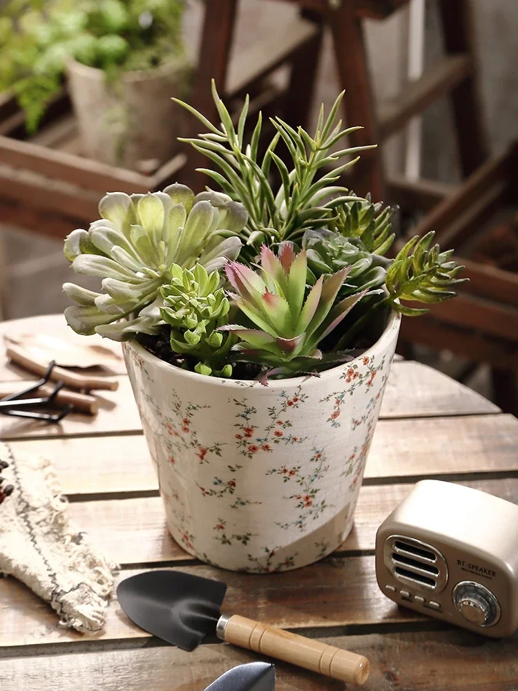 Broken ceramic ice cracked hand-painted flower pots Nordic modern gardening flowers and green plants planting desktop ornaments
