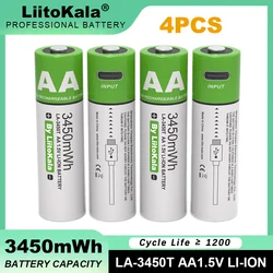 4PCS Liitokala AA 1.5V 3450mWh Lithium Rechargeable Battery Large Capacity Type-C USB Fast Charge for Mouse Toy