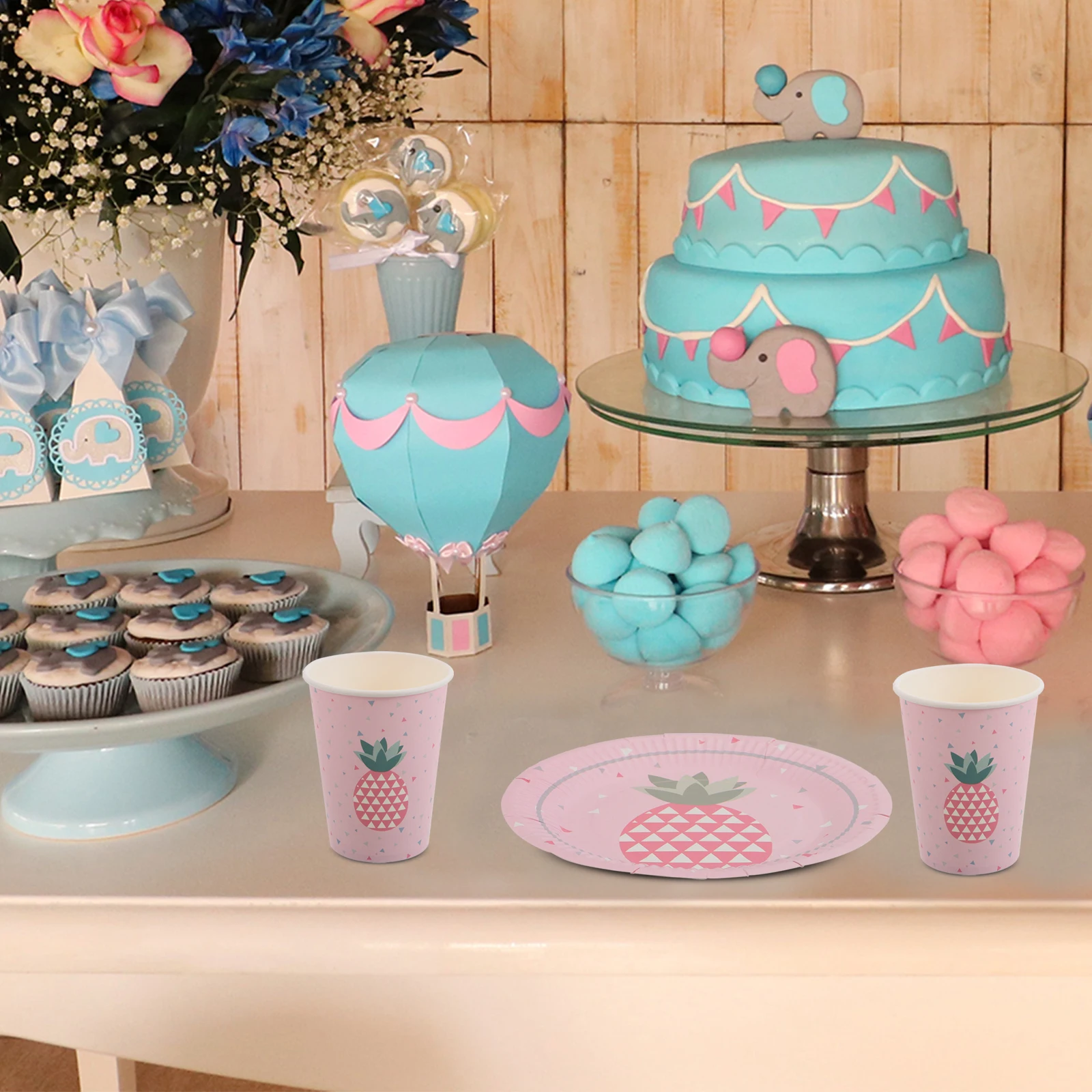

1 комплект, посуда для вечеринки с ананасом, розовые тарелки, чашки, закуска, десертный торт, детский день рождения, Луау, гавайская посуда для вечеринки в стиле Луау