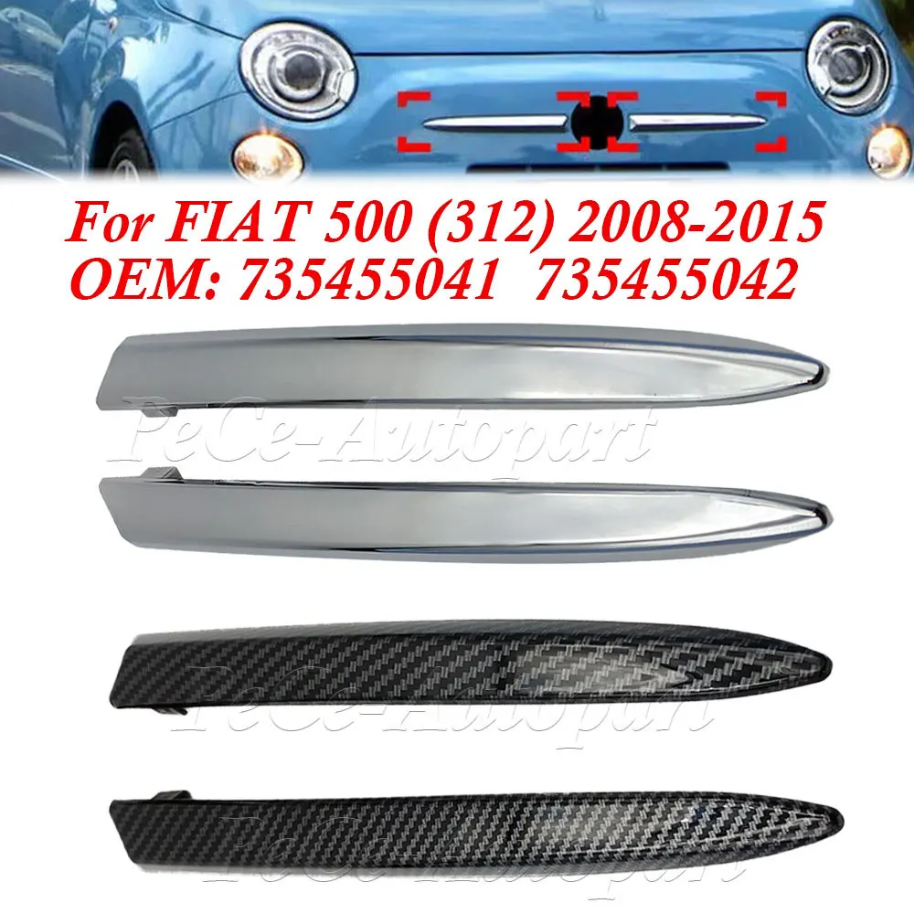 735455041 735455042 Car Front Bumper Upper Molding Chrome Carbon Trim Replacement for FIAT 500 2007‑2015 Car Exterior Parts