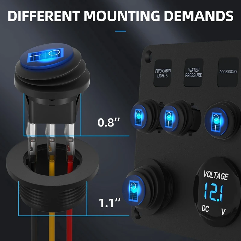 ●Round Rocker Switch 12V 20A UL Listed Waterproof Marine Round Toggle Switch LED Lighted on Off Switch Heavy Duty 3 Color-A57M