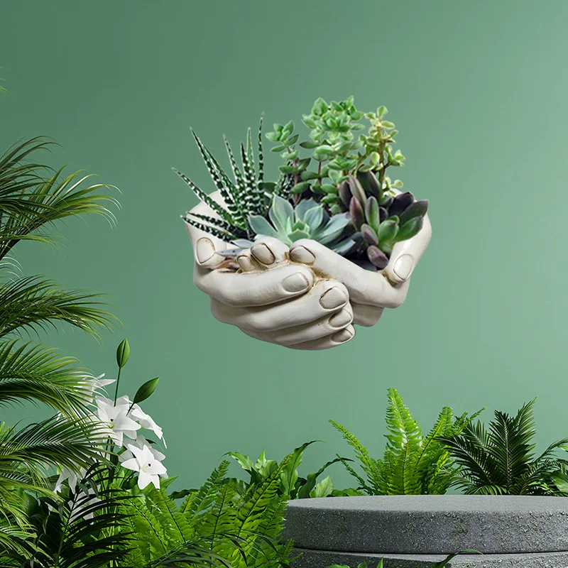 Resin Ornament Hand Held Design Potted Plant Handicraft Hangable Wall Decoration Storage Box Creative Organizer Figurines Decor
