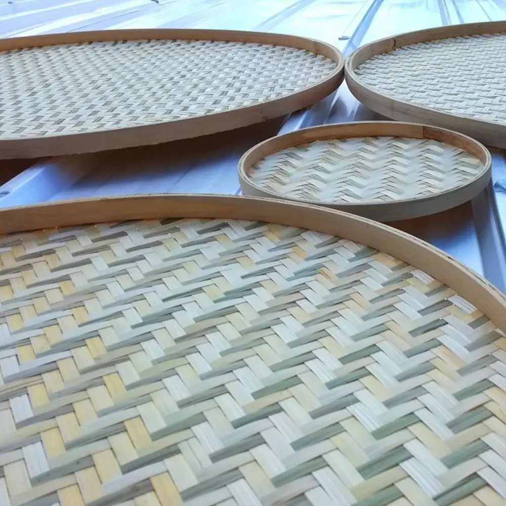 New Arrival Fruit Bread Basket Kitchen Storage Raft Round Dustpan Weaving Bamboo Sieve Storage Trays DIY Decorative