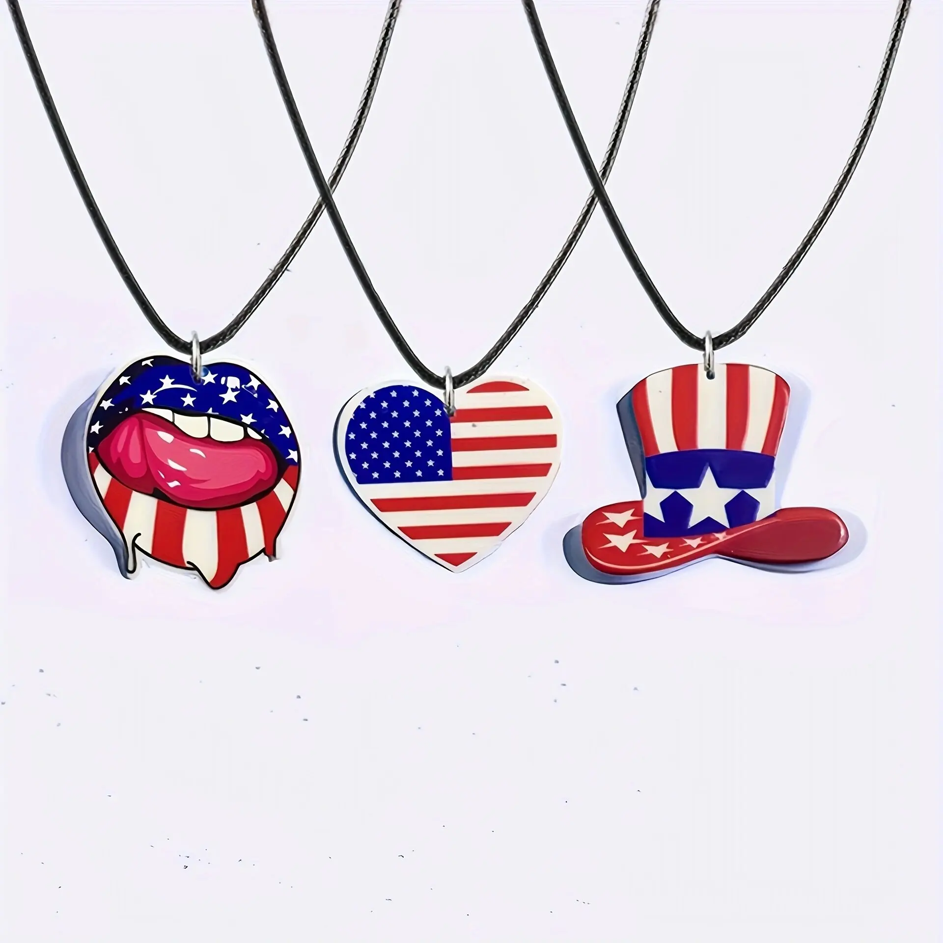 Patriotic Heart hat big mouth Shaped american flag Pendant Necklace Red White Blue necklace for USA Labor Day  Independence Day