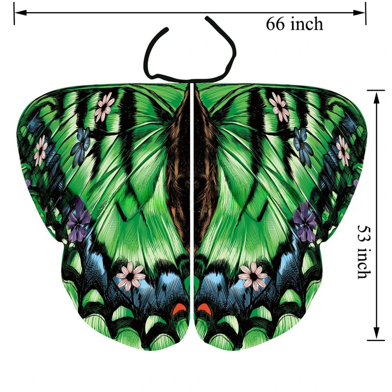 大人のための蝶の翼のショール、両面印刷、ビリーイヤーフェアリーウィング、ハロウィーンのドレスアップ、ピクシーパーティーケープ、ケープ、コスプレコスチューム