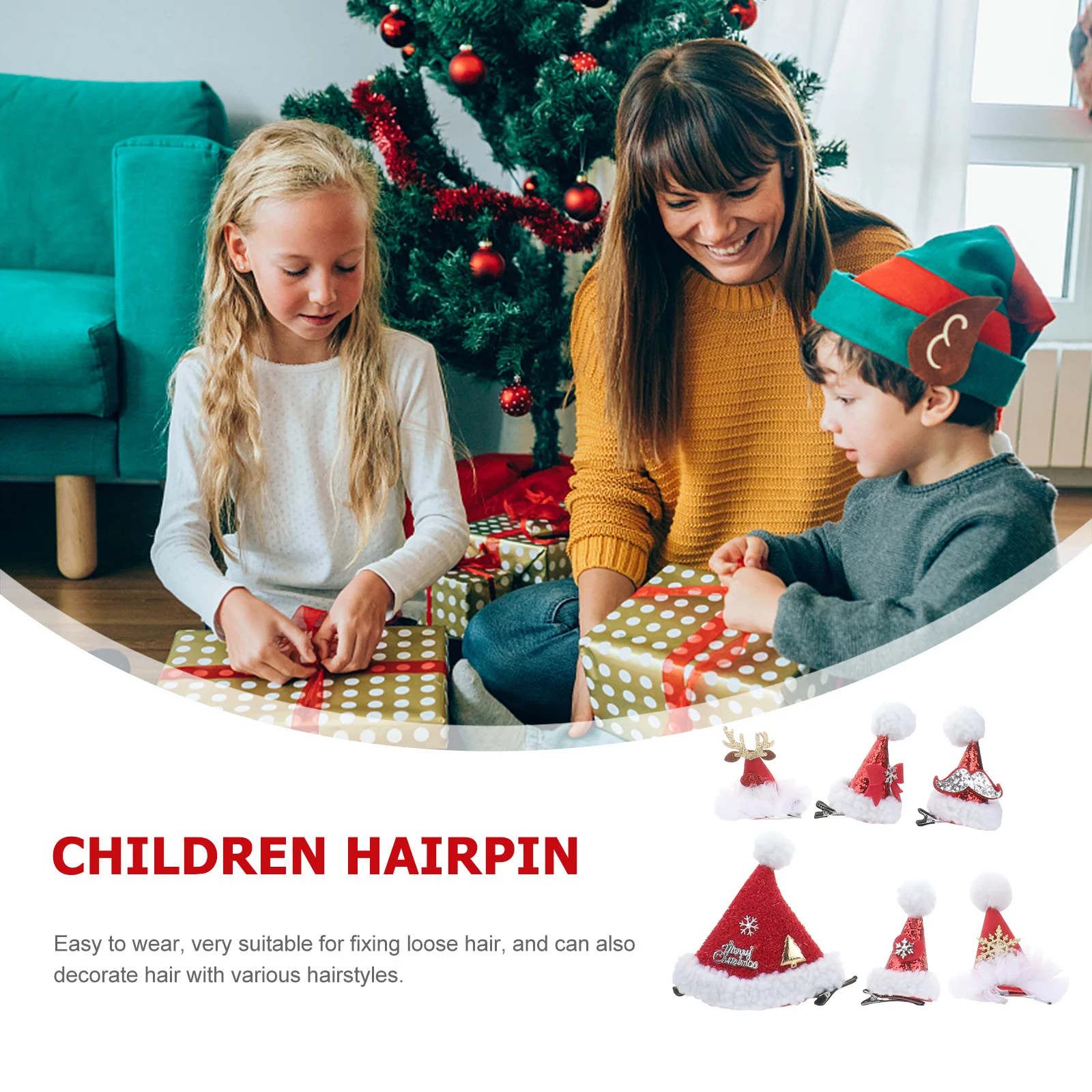 

6 шт., рождественская шляпа с оленем, заколки для волос, заколки, смешанный стиль, рождественские аксессуары для волос, вечерние головные уборы для детей и взрослых, рождественская заколка для волос