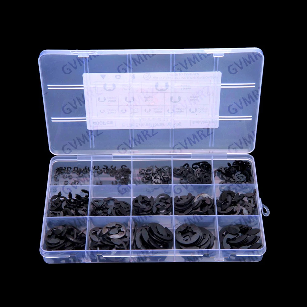 400PCS 5M 6M 7M 8M 9M 10M E-type snap ring washer, black manganese steel, open E-type shaft snap retainer, 1.5M 2M 3M 4M