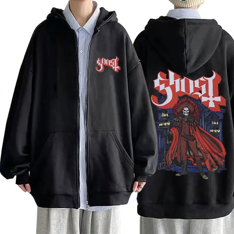 

Ghost Band Zipper Hoodie Men's Fleece Cotton Oversized Zip Up Hoodies Men Women Vintage Gothic Rock Metal Music Zip Up Jacket