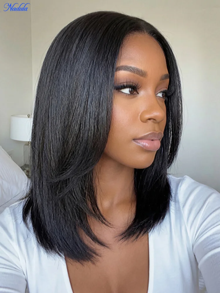 

Парик Nadula Layer Cut Yaki Straight Bob из 100% натуральных волос, 7x5, без узлов, без клея, с невидимым шнурком, готовый к носке