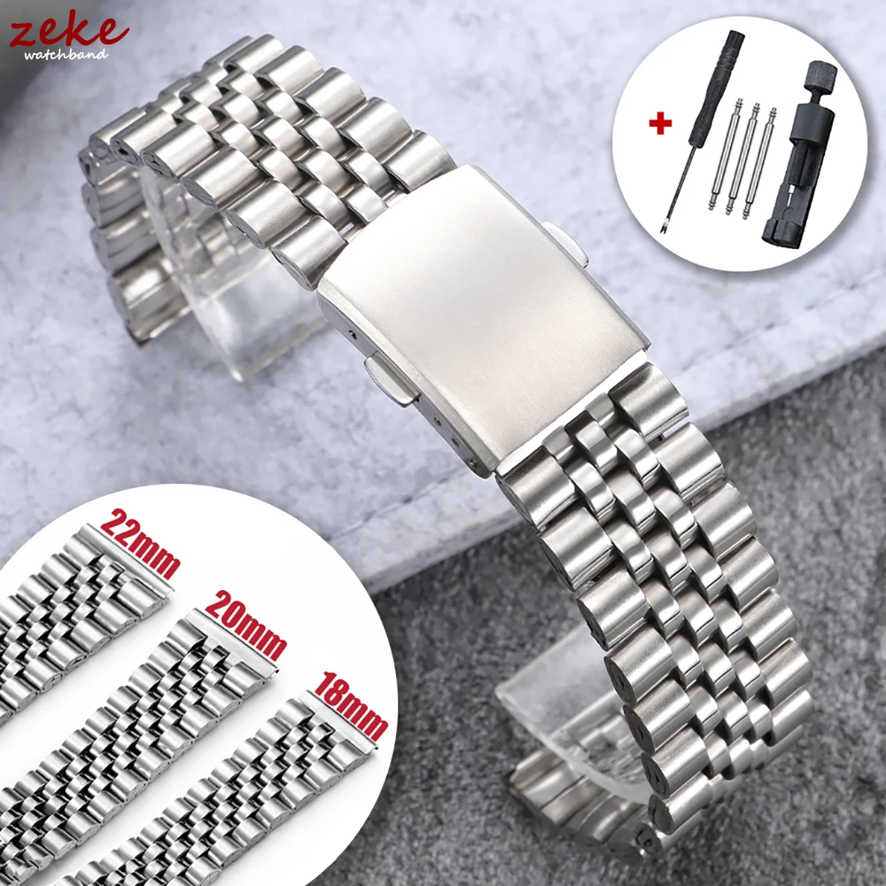 

Stainless Steel Watchband 18mm 20mm 22mm for Omega for Seiko Bracelets Adjustable Folding Buckle Strap Men's Universal Wristband