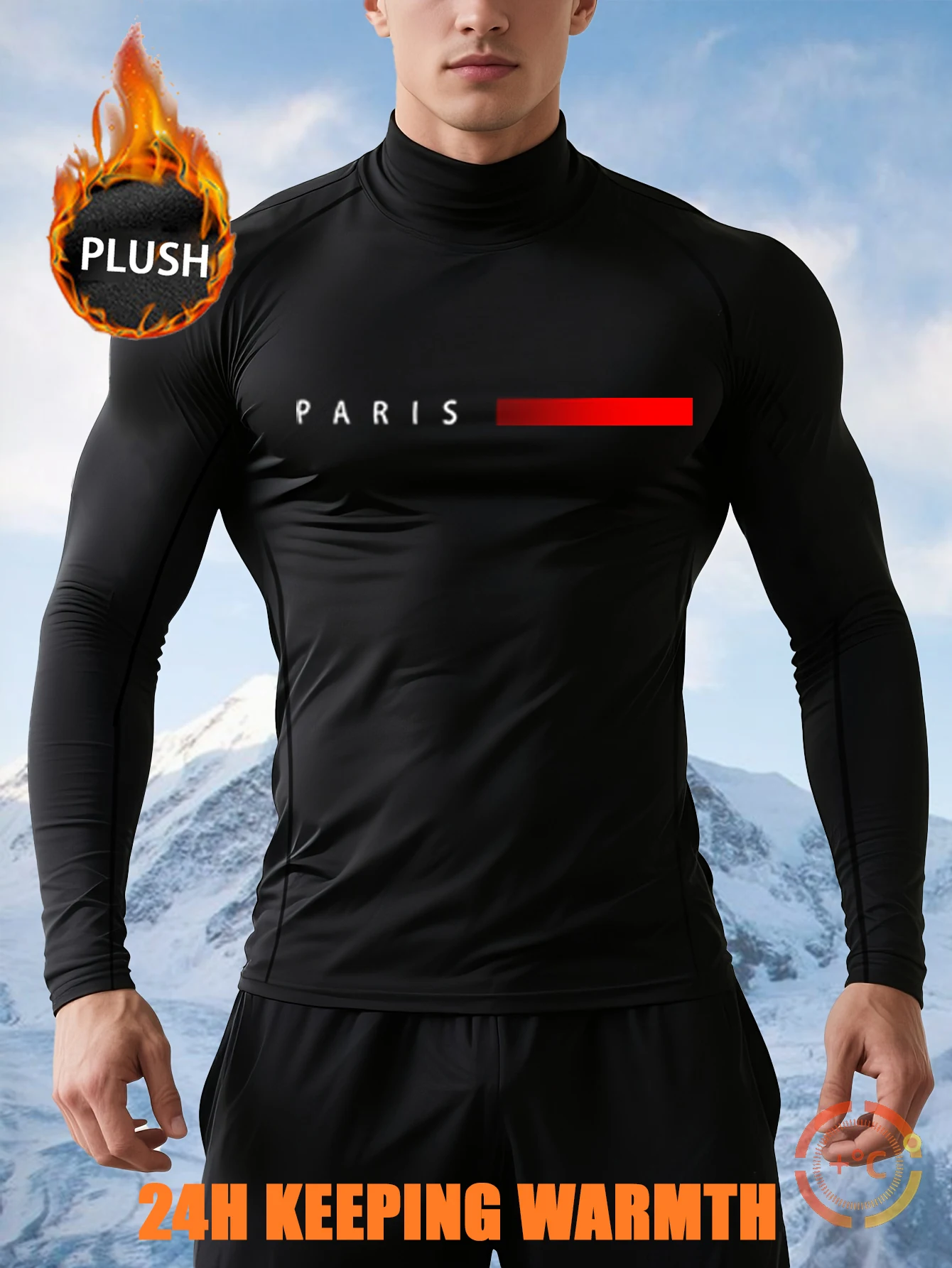 1 مجموعة الرجال الأسود الدافئة ضغط الصوف رياضية وهمية الرقبة باريس طباعة سليم صالح مطاطا الحرارية رياضية الجري تجريب Tra #3