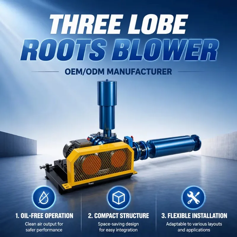 Three-phase 380V 2.2KW 1640RPM  Oil Free Roots Blower for Aquaculture