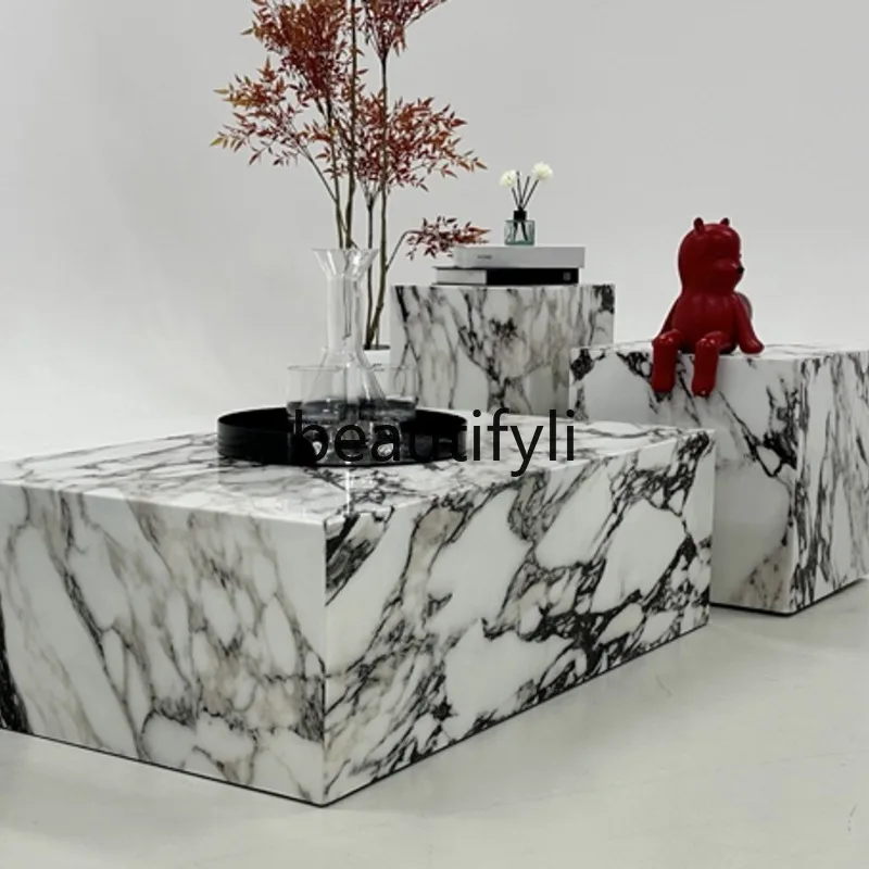

Italian Minimalist Light Luxury Modern Living Room Luxury Stone Marble Creative Rectangular Coffee Table Set