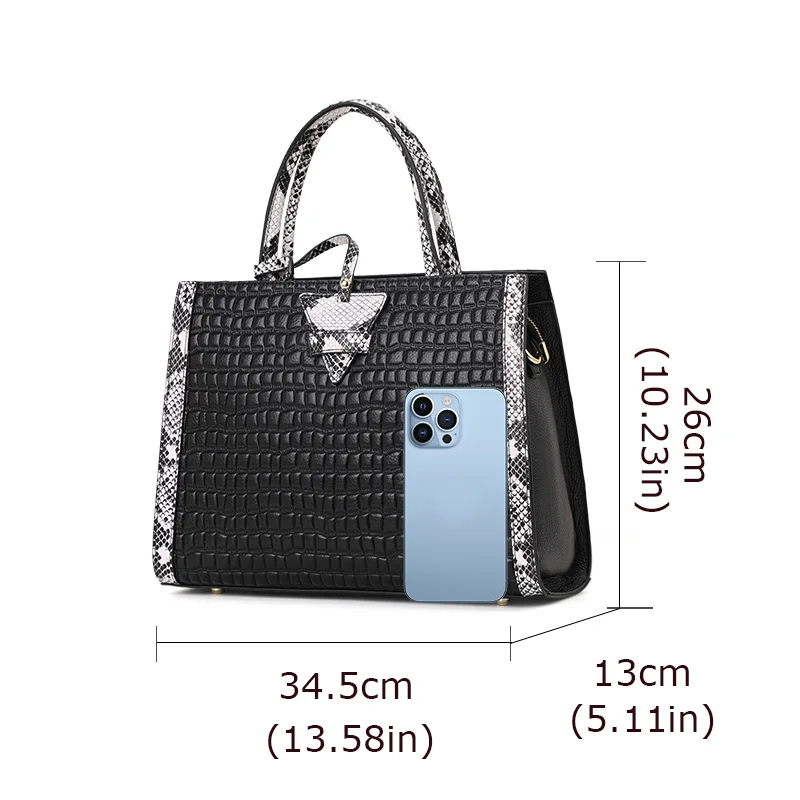 Aidrani Women\'s genuine leather handbag fashion crocodile patterned cowhide bag large capacity luxury brand bag