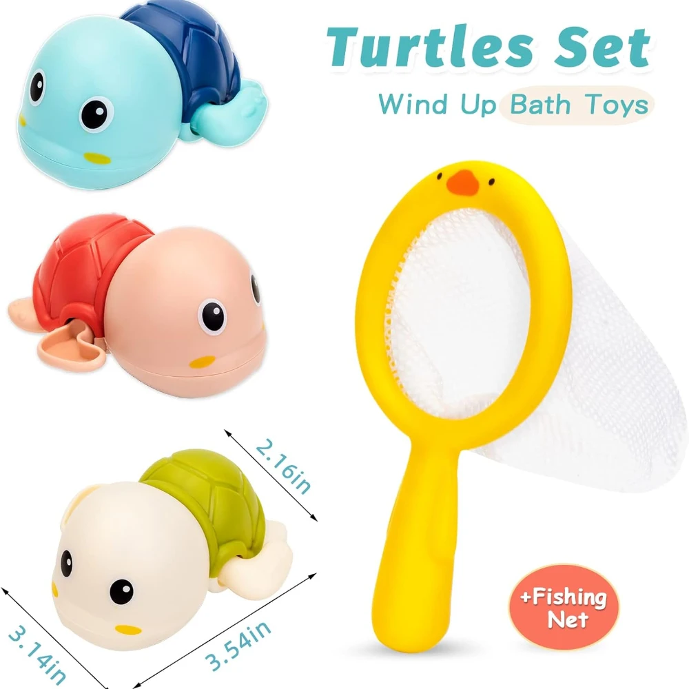 Juguetes de baño para bebés recién nacidos, tortuga con mecanismo de relojería, bañera infantil, juguetes de agua, juguetes de piscina para niños pequeños en edad preescolar, paquete de 4